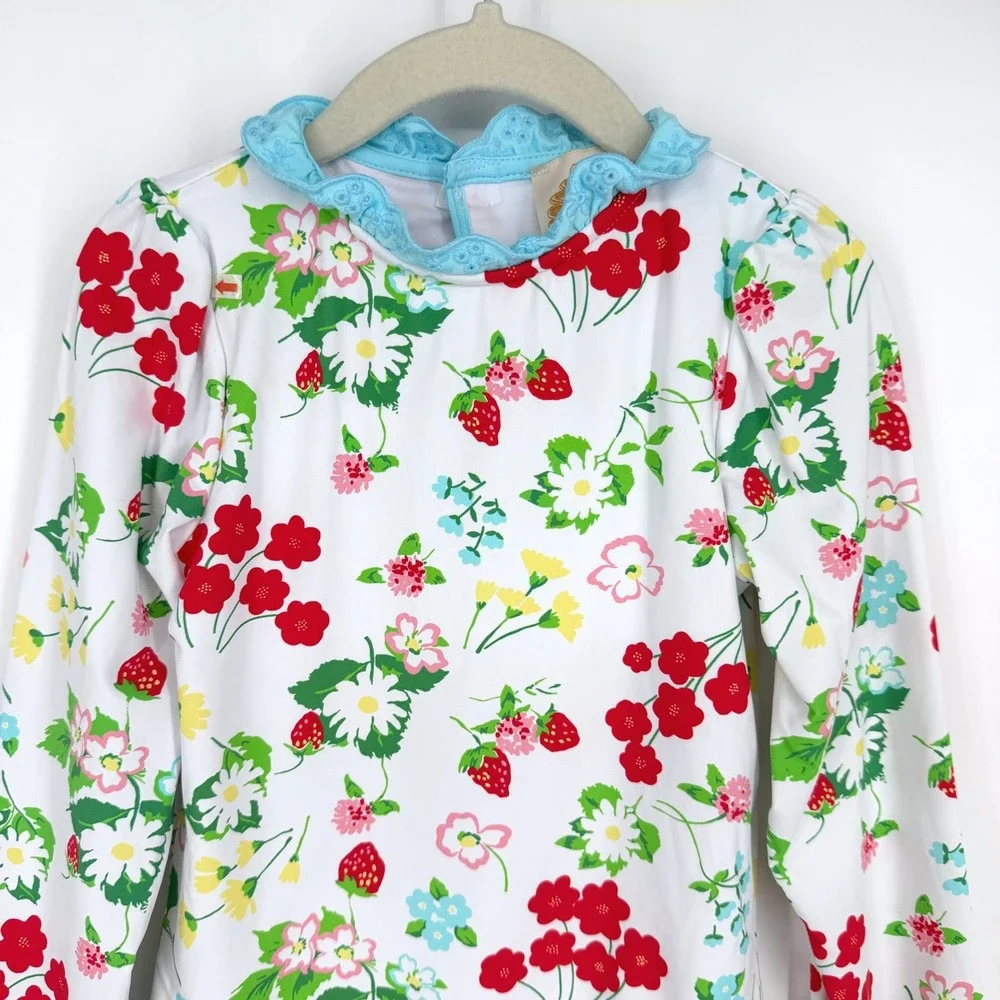 The Beaufort Bonnet Company Sarasota Surf Swimsuit Strawberry Floral Ruffle Sz 6
